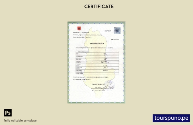 Plantilla de certificado de defunción de Albania lista para imprimir en formato 